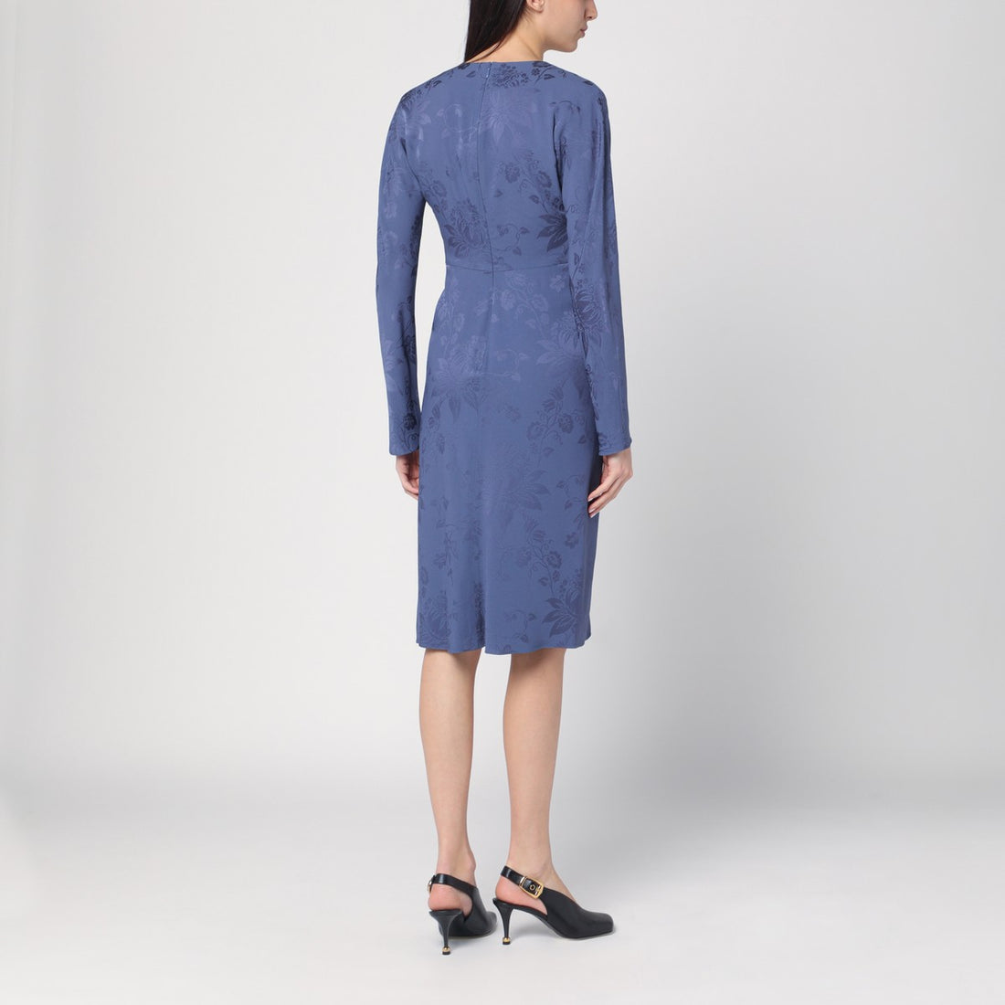 Etro Jacquard-Effect Viscose-Blend Dress with Draped Detail in Blue