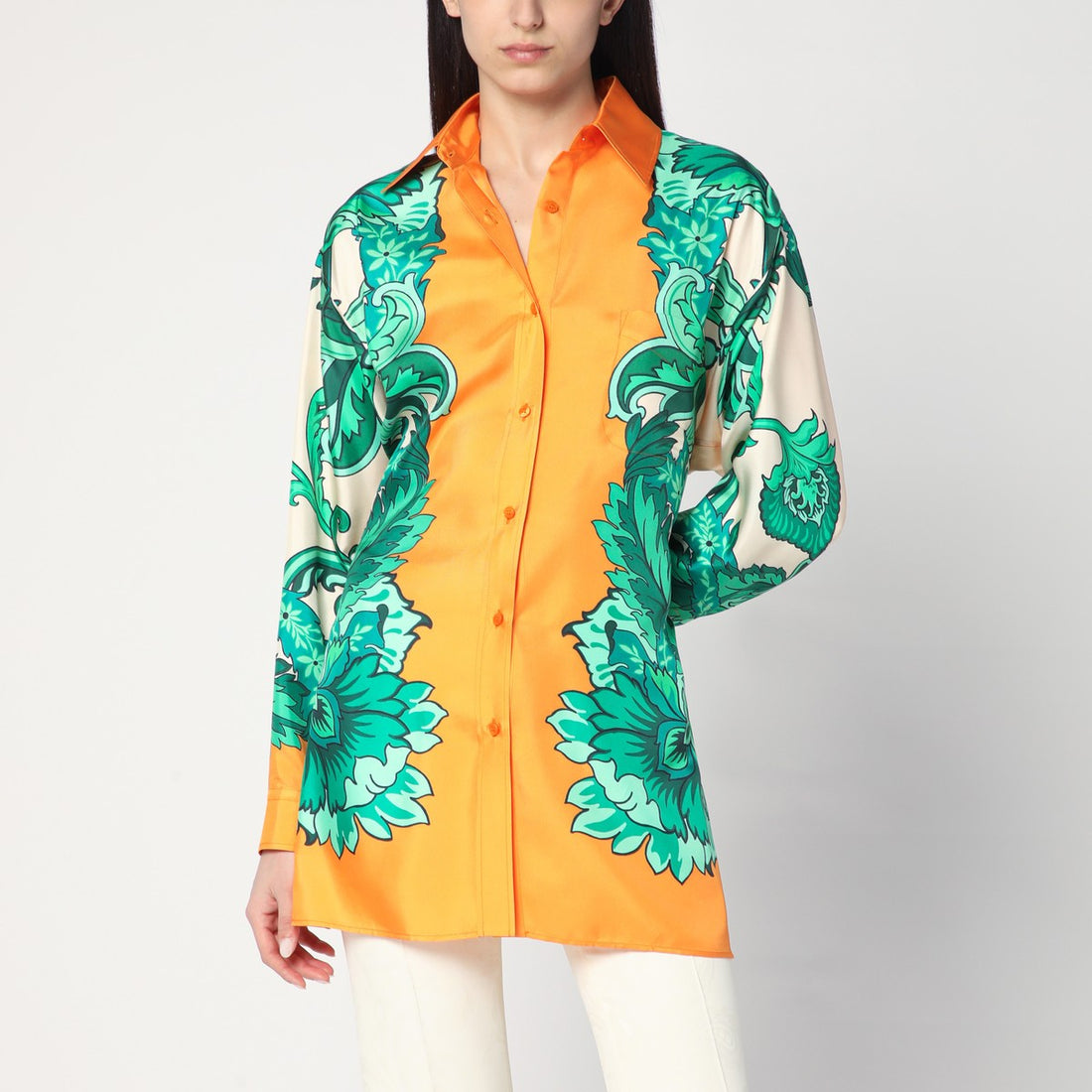 Etro Floral Silk Shirt with Scarf Print and Knotted Back Multicolor