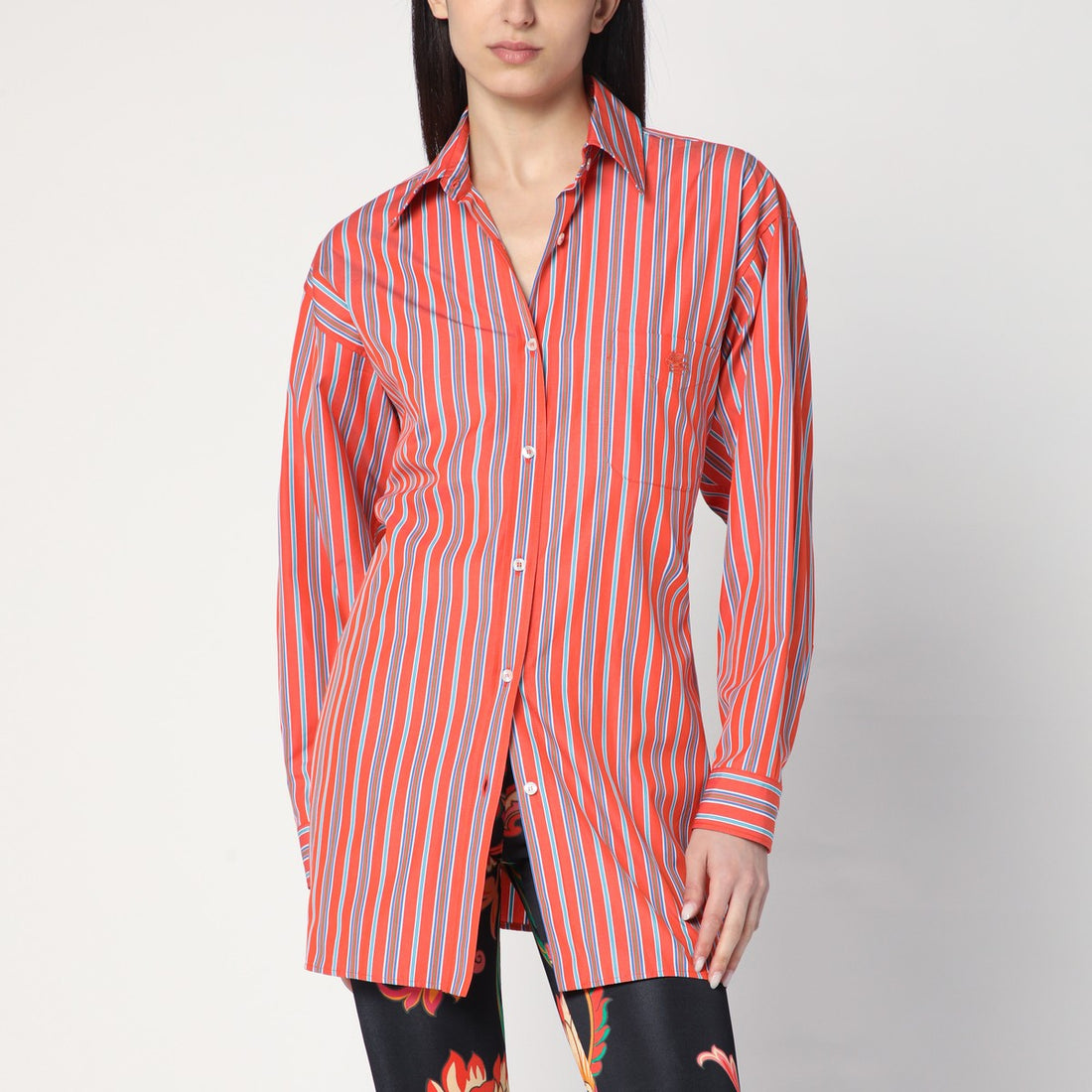 Etro Striped Cotton Shirt With Knotted Back Detail Multicolor