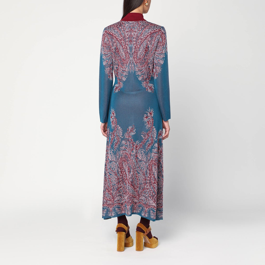 Etro Multicolored Floral Wool-Cashmere Long Cardigan Dress Multicolor
