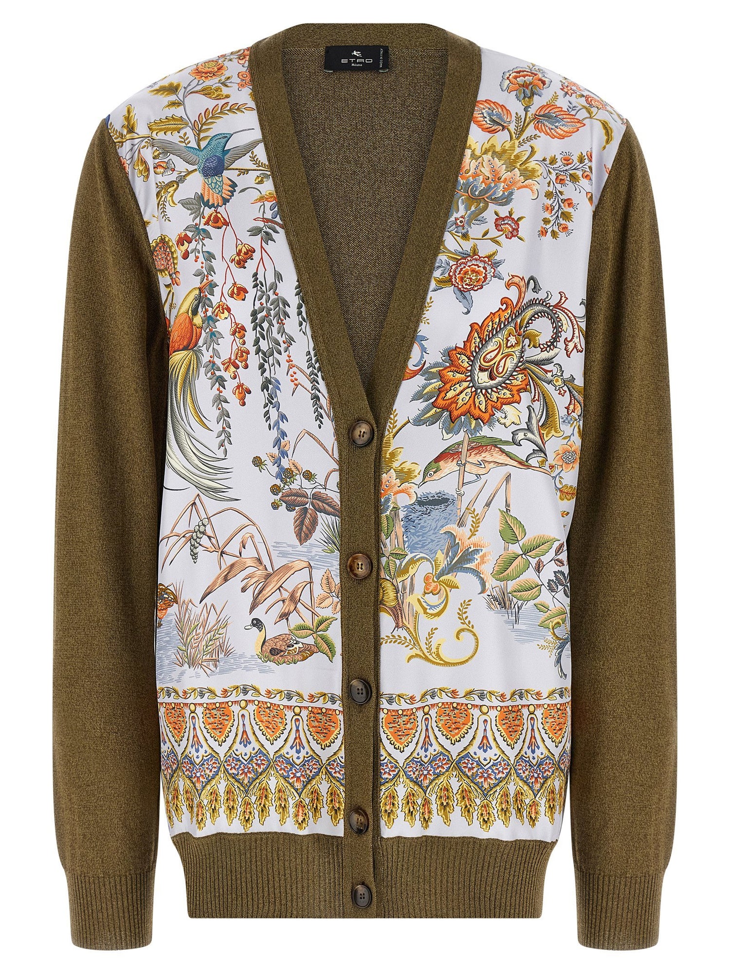 Etro Paisley Silk Insert Cardigan Green