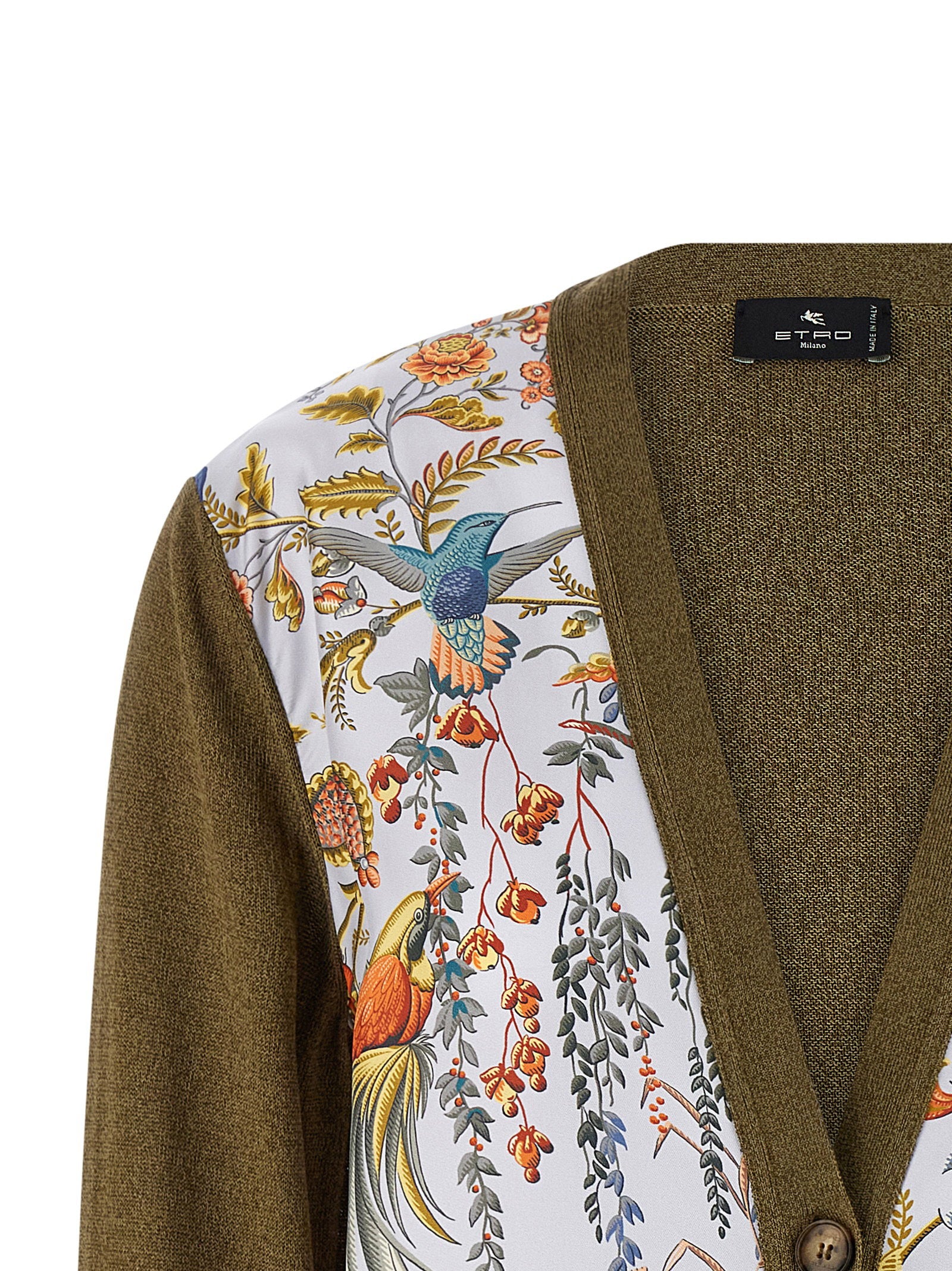 Etro Paisley Silk Insert Cardigan Green