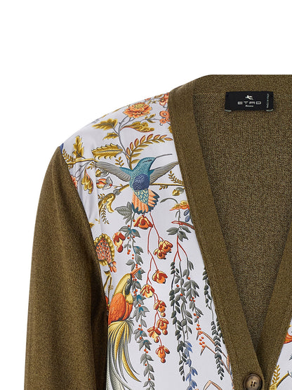 Etro Paisley Silk Insert Cardigan Green