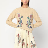 Etro Beige wool and cashmere sweater with floral embroidery Beige