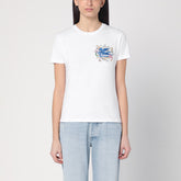 Etro White Cotton T-shirt with Contrasting Logo Embroidery White