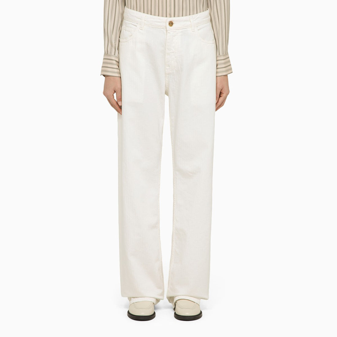 Etro White Baggy Denim Jeans with Embroidered Back Pocket White