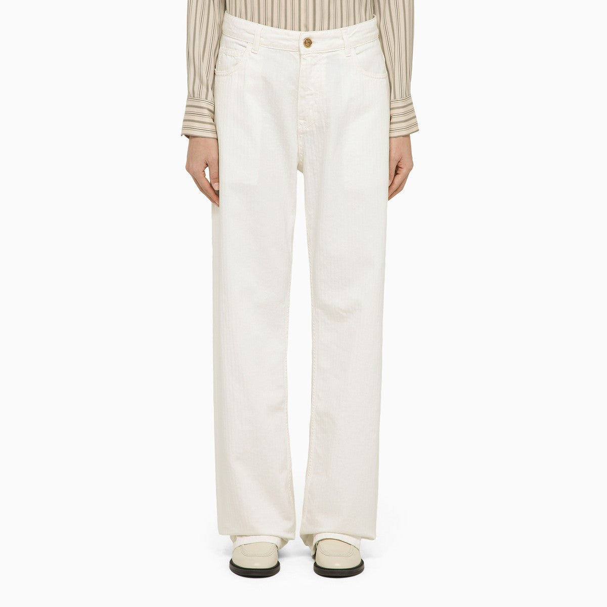 Etro White Baggy Denim Jeans with Embroidered Back Pocket White