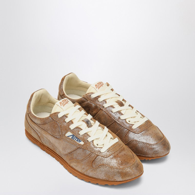 Autry Brown and Metallic Ivory Windspin Suede Sneakers brown