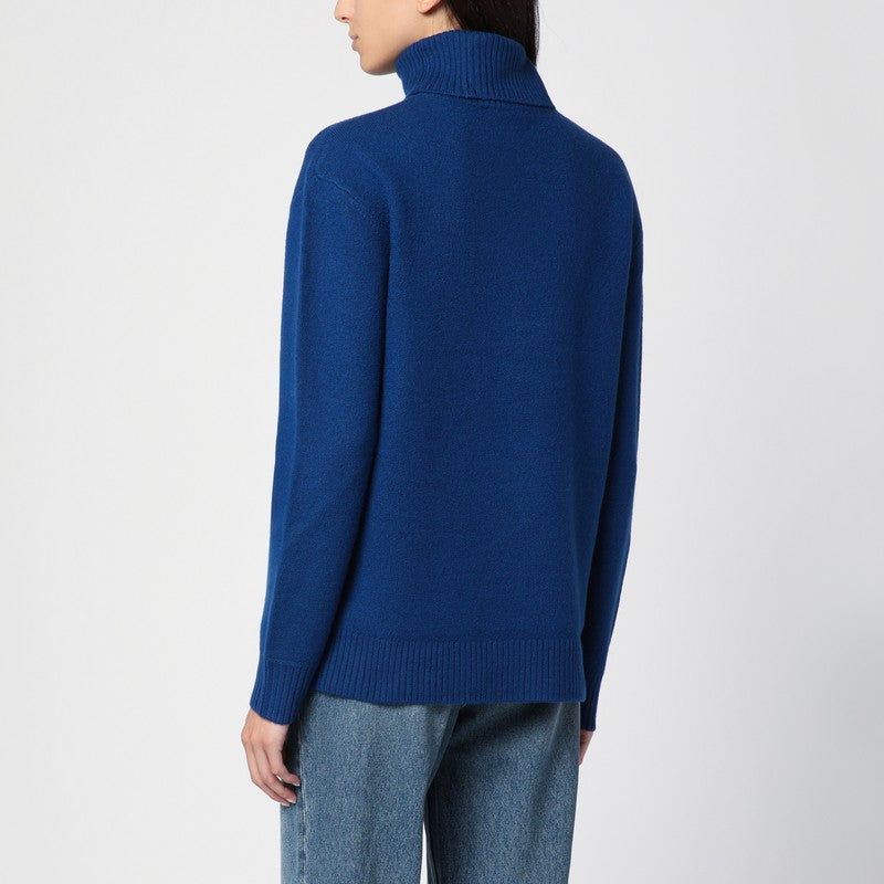 A.P.C. Blue Virgin Wool Turtleneck Sweater with Logo Inlay Blue