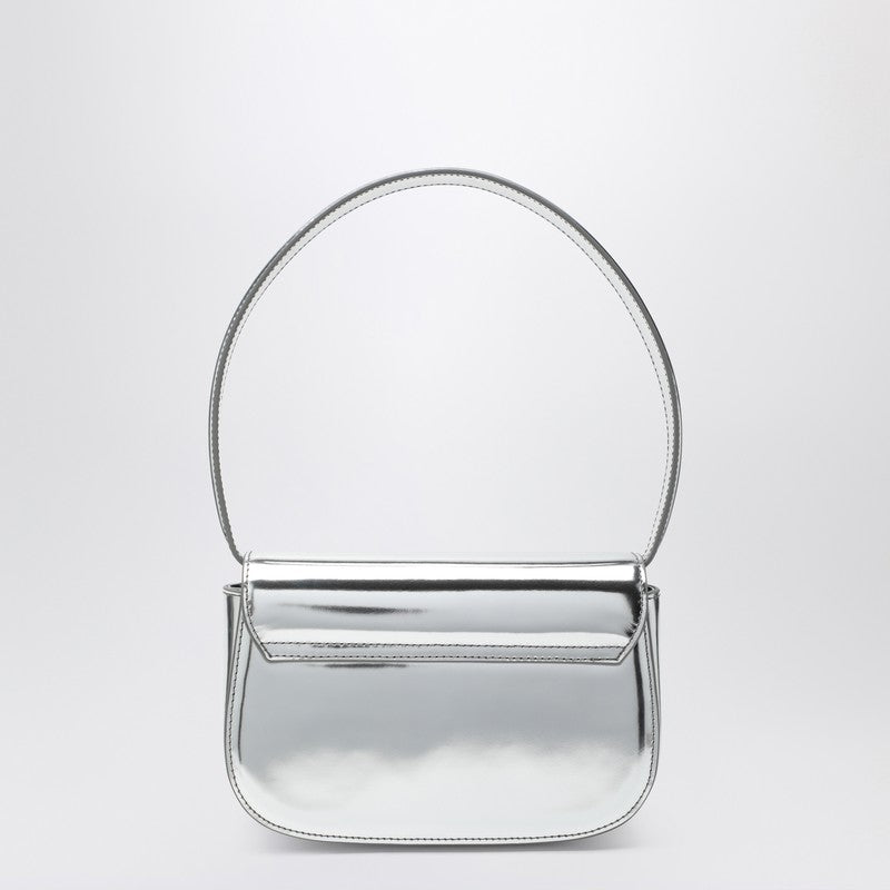 Diesel 1DR Iconic Mirrored Silver Leather Shoulder Bag Metal