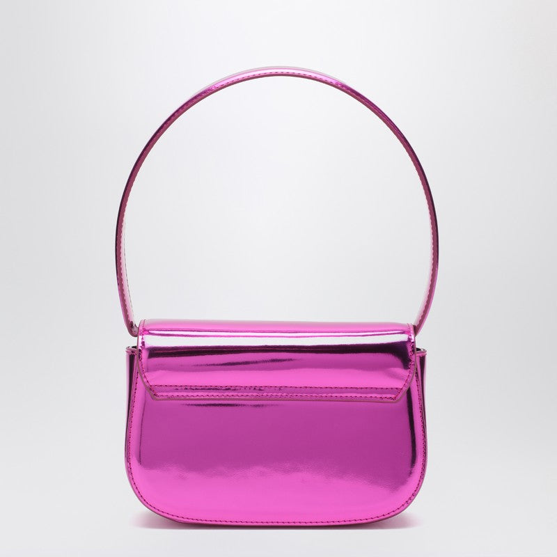 Diesel 1DR Iconic Mirrored Fuchsia Leather Shoulder Bag Pink