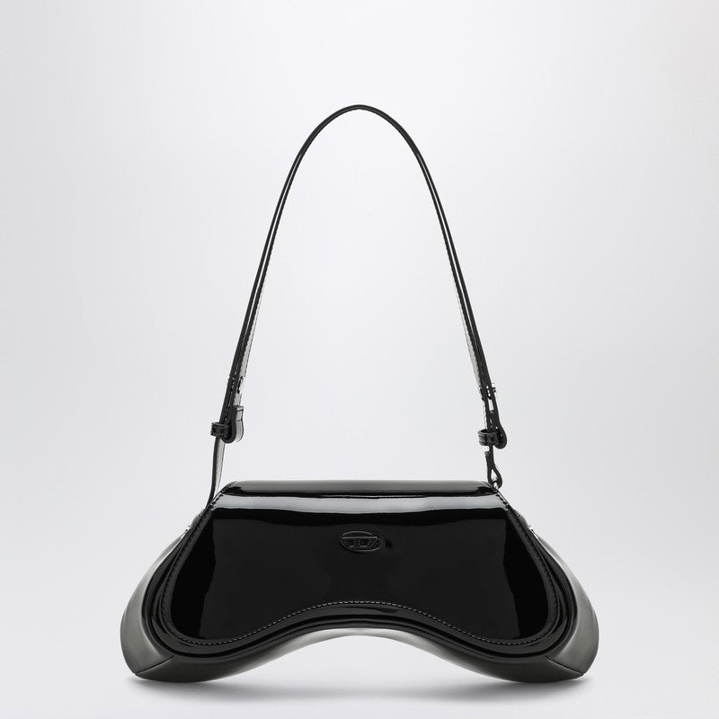 Diesel Large Patent Shoulder Bag in Black