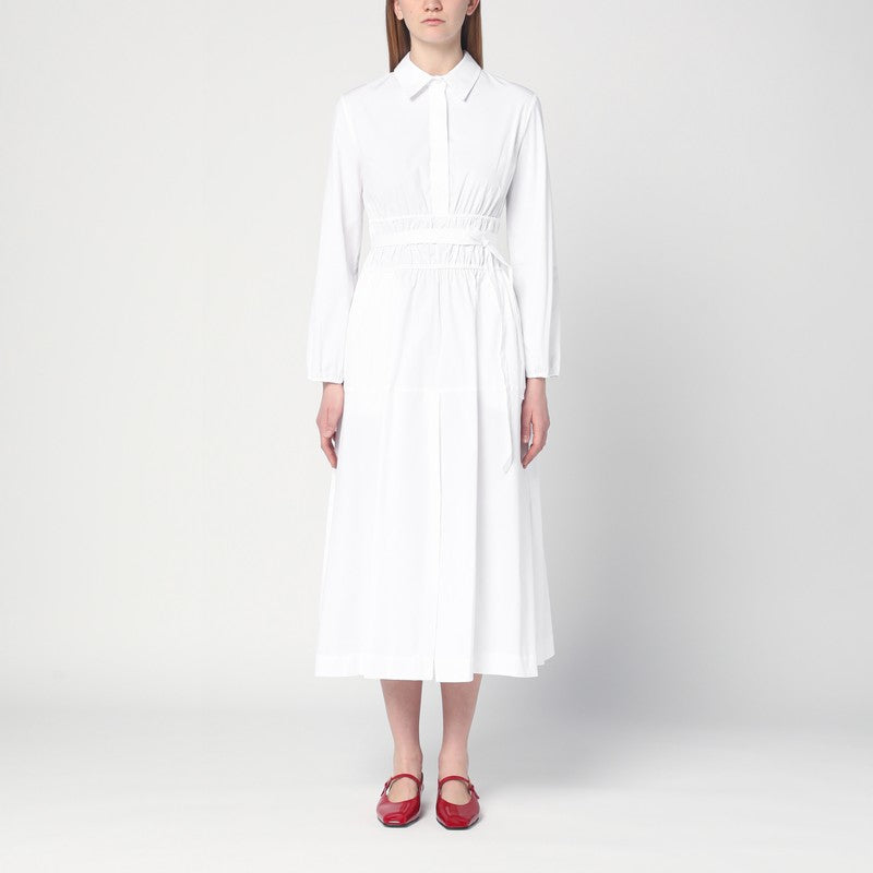 Semicouture White Cotton Poplin Belted Shirt Dress White