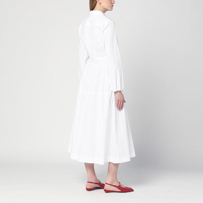 Semicouture White Cotton Poplin Belted Shirt Dress White