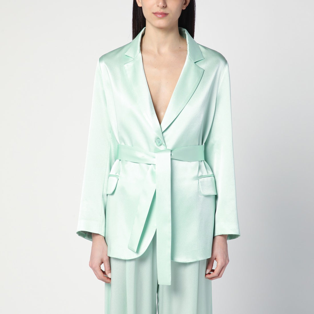 Semicouture Single-Breasted Silk-Blend Jacket in Aqua Green Green