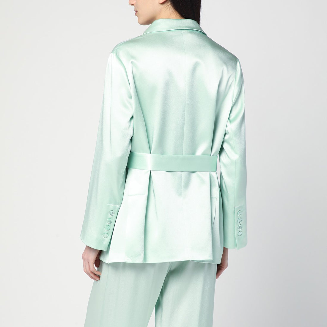 Semicouture Single-Breasted Silk-Blend Jacket in Aqua Green Green