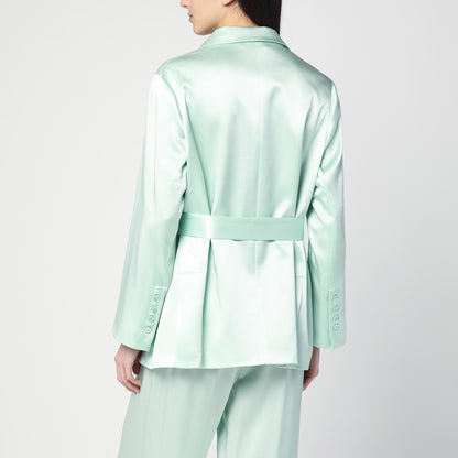 Semicouture Single-Breasted Silk-Blend Jacket in Aqua Green Green