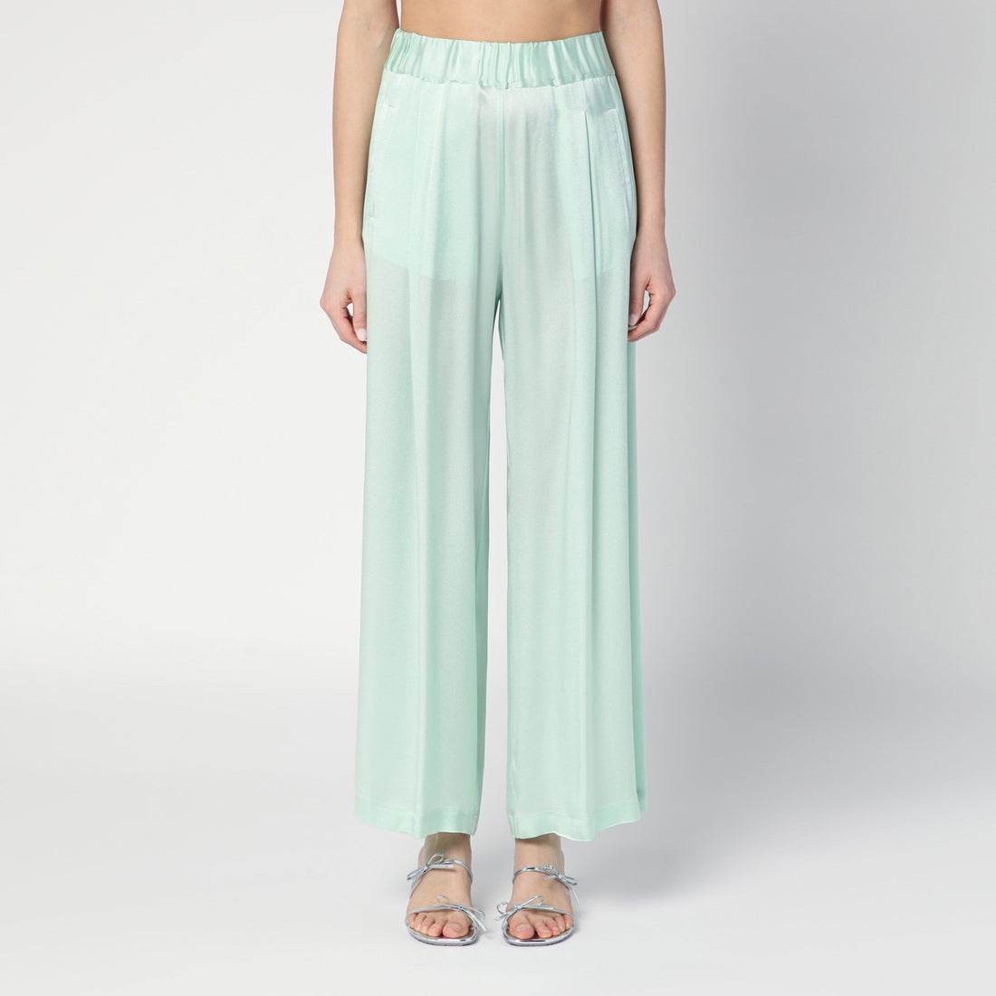 Semicouture Johnny Wide-Leg Trousers in Aqua Green Green