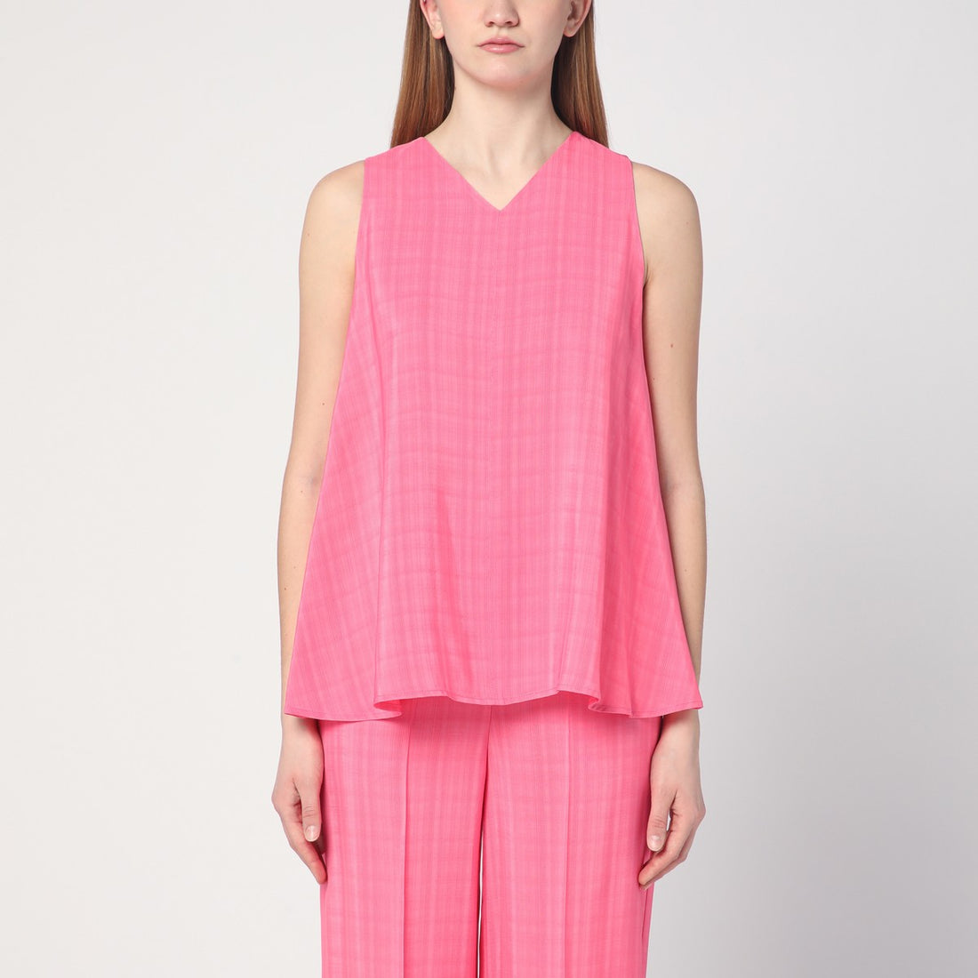 Semicouture Pink Viscose Prya Sleeveless Top with V-Neck Pink