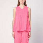 Semicouture Pink Viscose Prya Sleeveless Top with V-Neck Pink