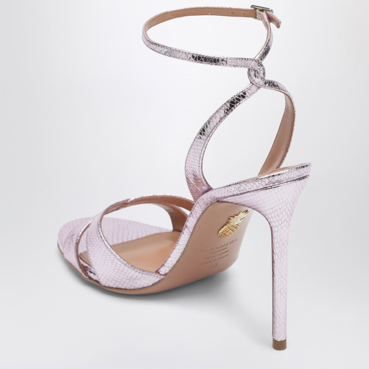 Aquazzura You and I Light Blue Metallic Leather Sandals Pink