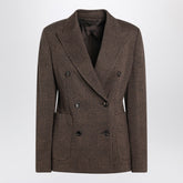 Max Mara Brown Prince of Wales Double-Breasted Wool-Cotton Blazer Brown