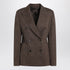 Max Mara Brown Prince of Wales Double-Breasted Wool-Cotton Blazer Brown