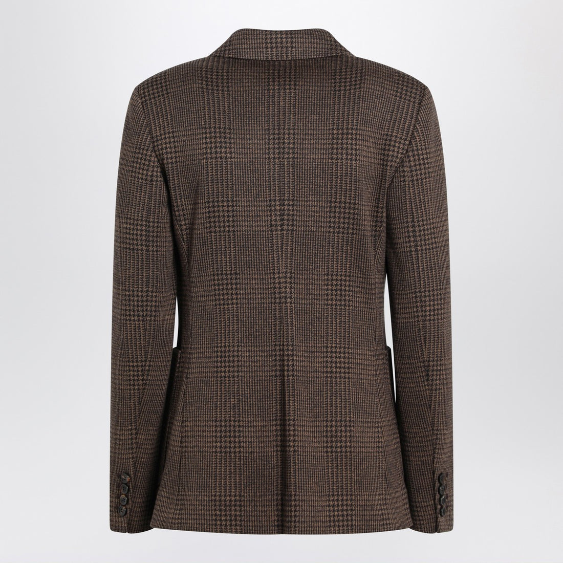 Max Mara Brown Prince of Wales Double-Breasted Wool-Cotton Blazer Brown