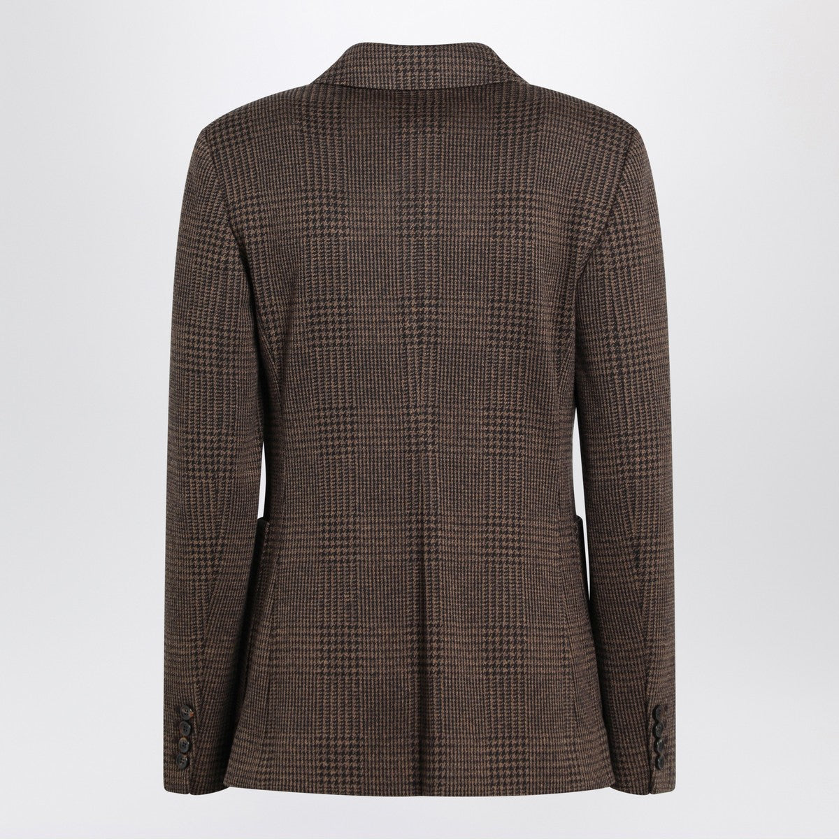 Max Mara Brown Prince of Wales Double-Breasted Wool-Cotton Blazer Brown