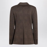 Max Mara Brown Prince of Wales Double-Breasted Wool-Cotton Blazer Brown