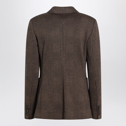 Max Mara Brown Prince of Wales Double-Breasted Wool-Cotton Blazer Brown