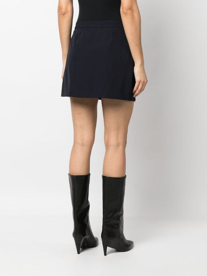 Alexander McQueen Wool-Cotton Twill Mini Wrap Skirt with Gold Buttons Blue
