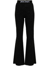 Palm Angels Knitted Flared Trousers with Lurex and Logo Tape Black