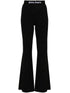 Palm Angels Knitted Flared Trousers with Lurex and Logo Tape Black