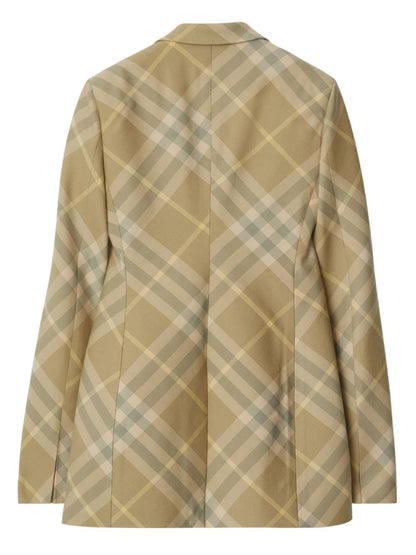 Burberry Checked Tailored Wool Single-Breasted Blazer Beige