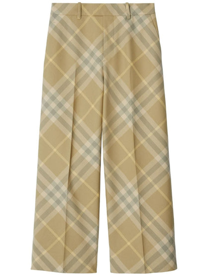 Burberry Check-Print Tailored Wool Trousers Beige