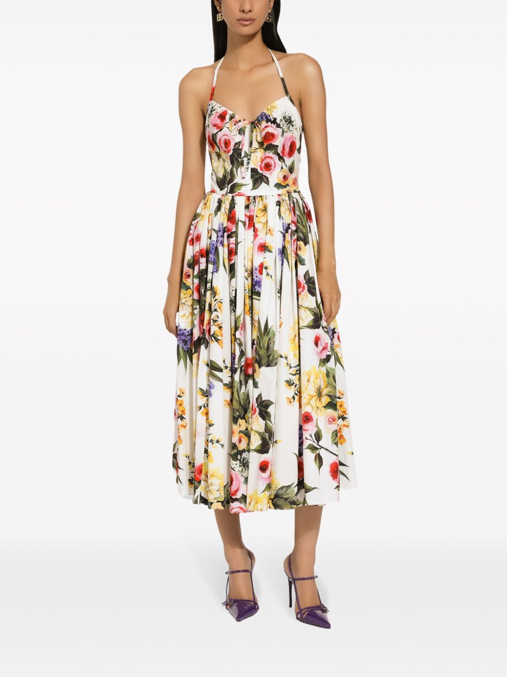 Garden-print midi dress