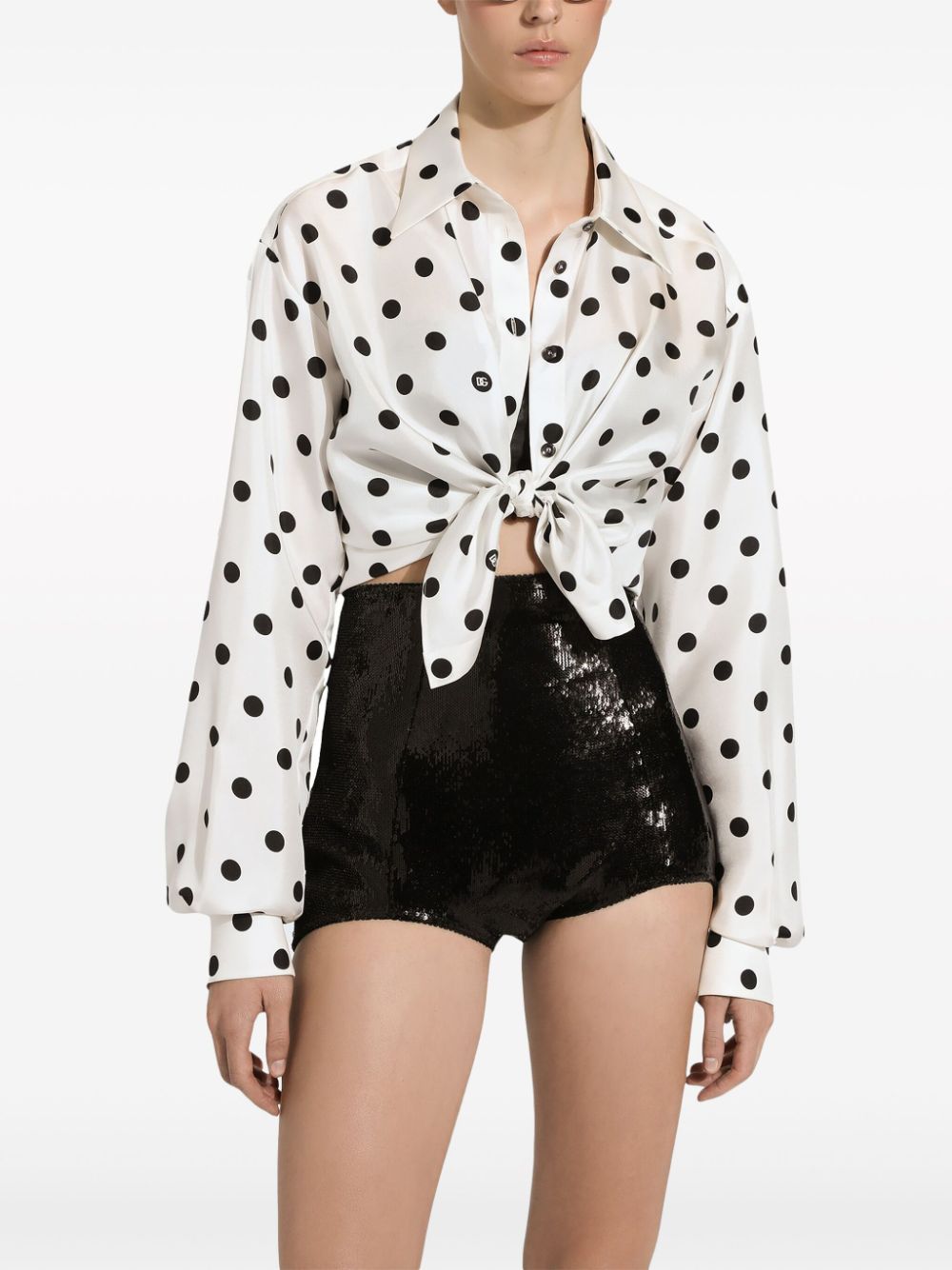 Silk twill shirt with polka-dot print