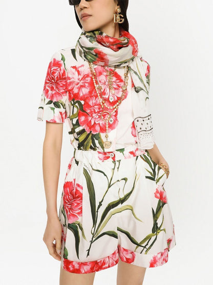 Floral-print silk scarf