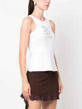 Blumarine Rhinestone-Embellished Ribbed Stretch-Cotton Tank Top White