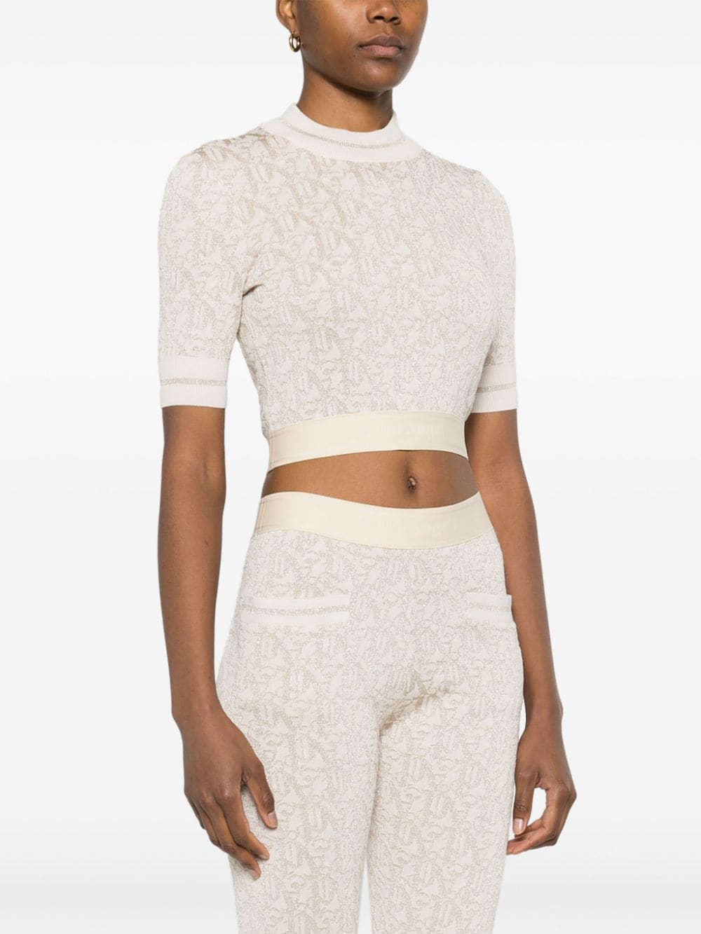 monogram-jacquard knitted crop top