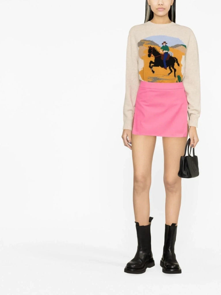 Palm Angels Stripe-Detail A-Line Cotton Mini Skirt Pink