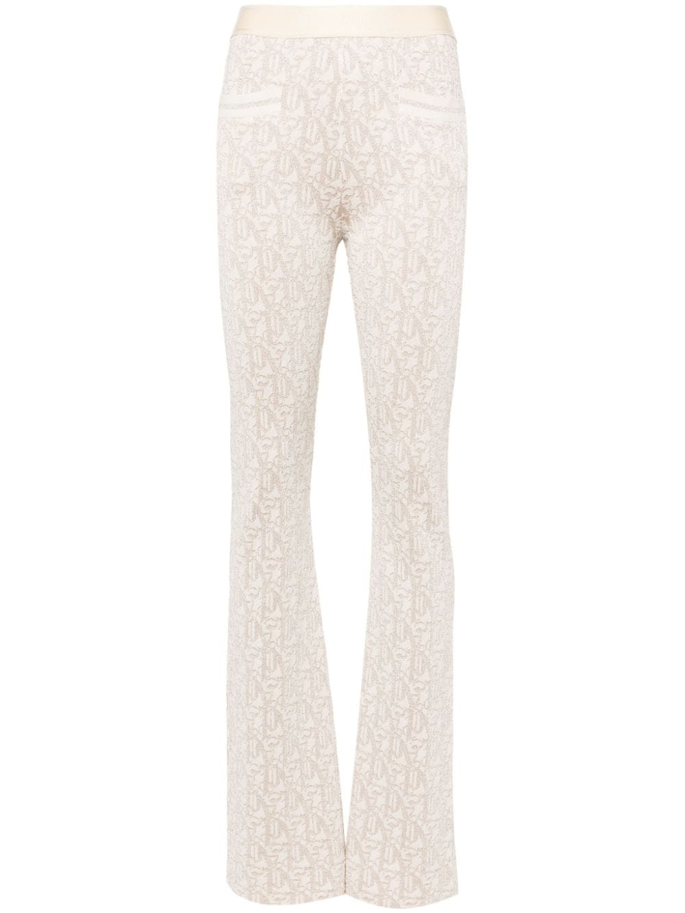 Palm Angels Flared Metallic Jacquard-Knit Trousers White
