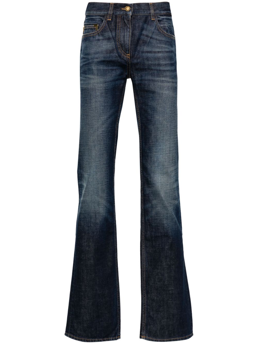 Palm Angels High-Rise Embroidered Denim Jeans Blue Blue