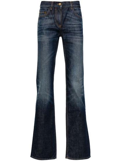 Palm Angels High-Rise Embroidered Denim Jeans Blue Blue