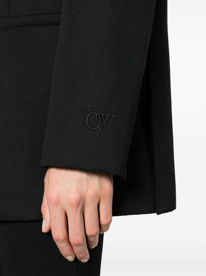 Off White Virgin Wool Embroidered Cuff Blazer Black