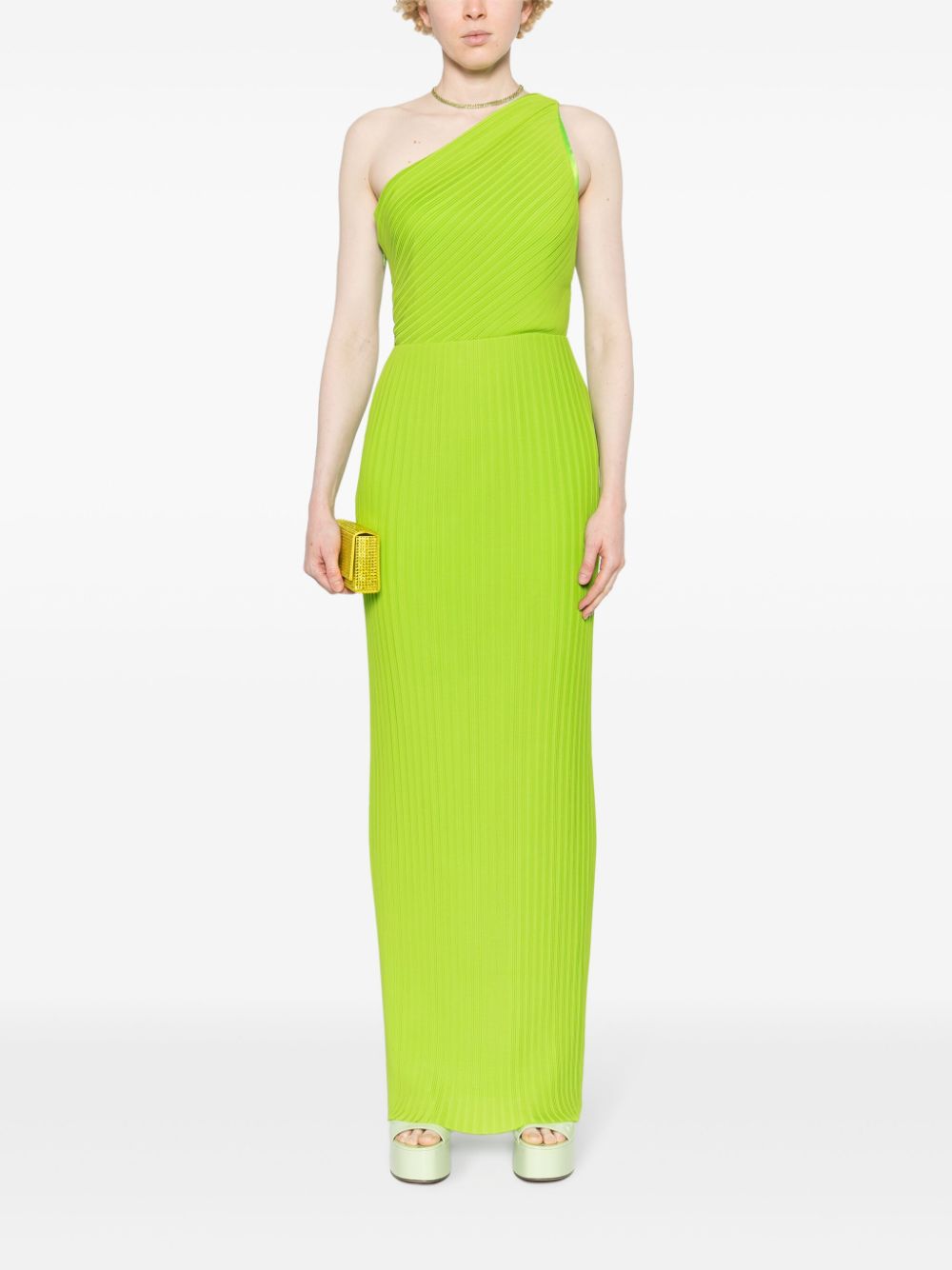 Solace London One-Shoulder Pleated Chiffon-Crepe Floor-Length Dress Green Green