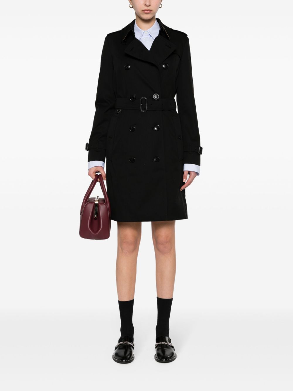 Burberry Gabardine Trench Coat with Belt Black