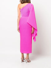 Solace London Pleated One-Shoulder Ribbed Midi Dress Fuchsia