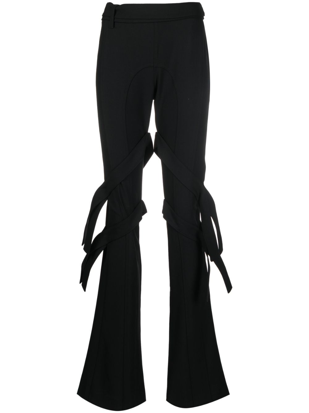 Ambush Flared Strap-Detail Virgin Wool Trousers Black